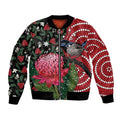 Personalised Australia Waratah And Superb Fairywren Bomber Jacket Aboriginal Art