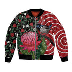 Personalised Australia Waratah And Superb Fairywren Bomber Jacket Aboriginal Art