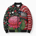 Personalised Australia Waratah And Superb Fairywren Bomber Puffer Jacket Aboriginal Art - Aussie Hoodie