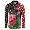 Personalised Australia Waratah And Superb Fairywren Button Sweatshirt Aboriginal Art