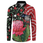 Personalised Australia Waratah And Superb Fairywren Button Sweatshirt Aboriginal Art