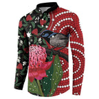 Personalised Australia Waratah And Superb Fairywren Button Sweatshirt Aboriginal Art