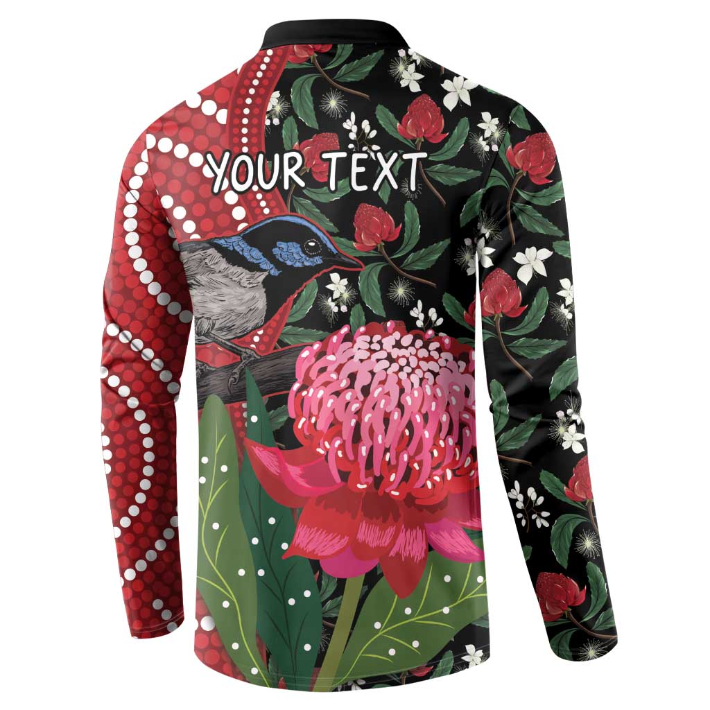 Personalised Australia Waratah And Superb Fairywren Button Sweatshirt Aboriginal Art