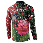Personalised Australia Waratah And Superb Fairywren Button Sweatshirt Aboriginal Art