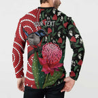 Personalised Australia Waratah And Superb Fairywren Button Sweatshirt Aboriginal Art