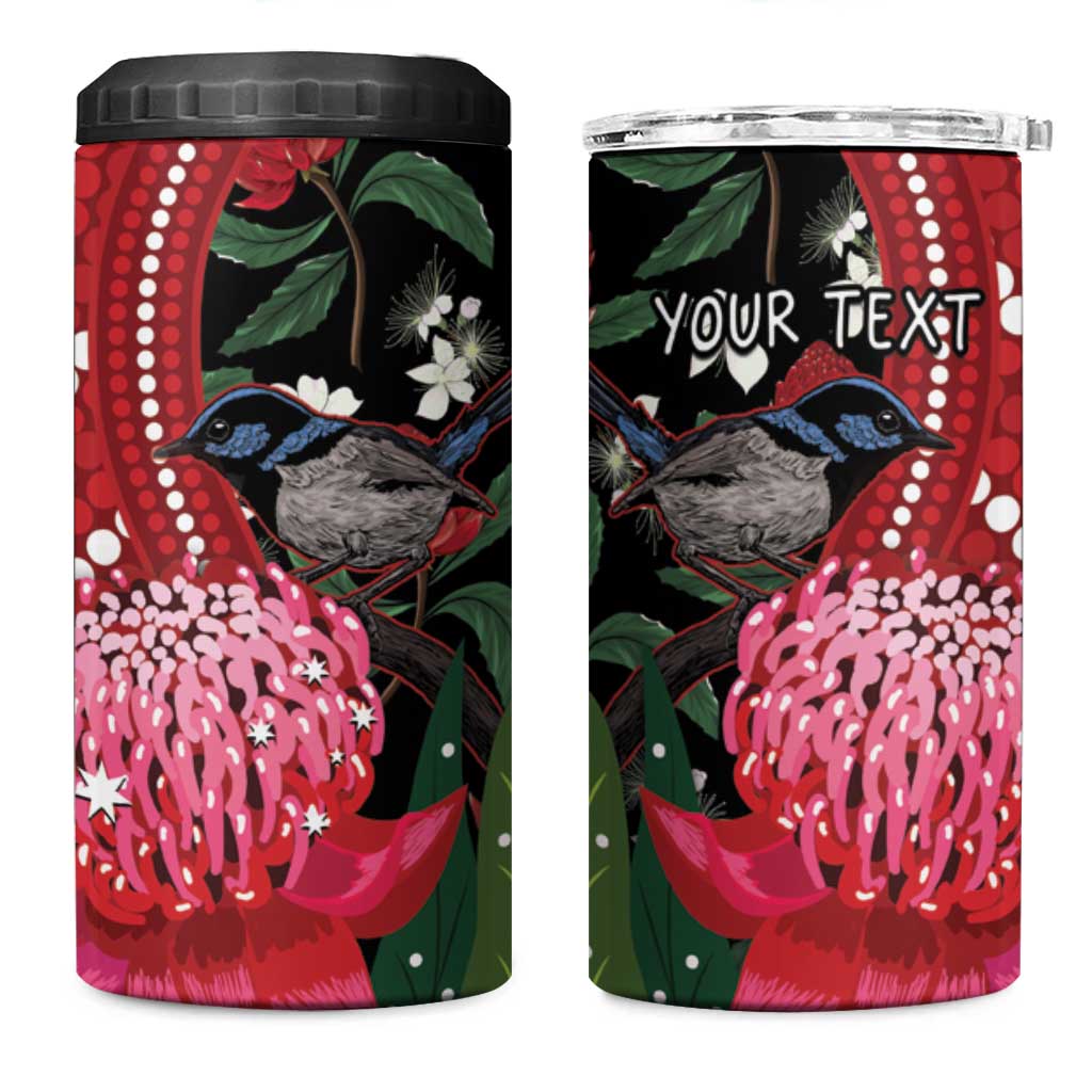 Personalised Australia Waratah With Superb Fairywren 4 in 1 Can Cooler Tumbler Aboriginal Art