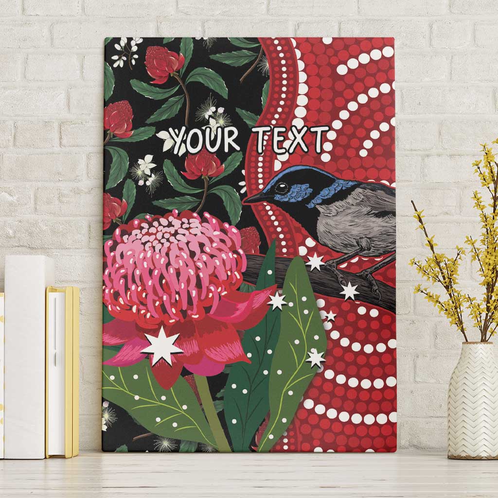 Personalised Australia Waratah And Superb Fairywren Canvas Wall Art Aboriginal Art