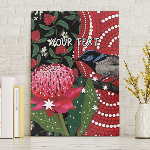 Personalised Australia Waratah And Superb Fairywren Canvas Wall Art Aboriginal Art
