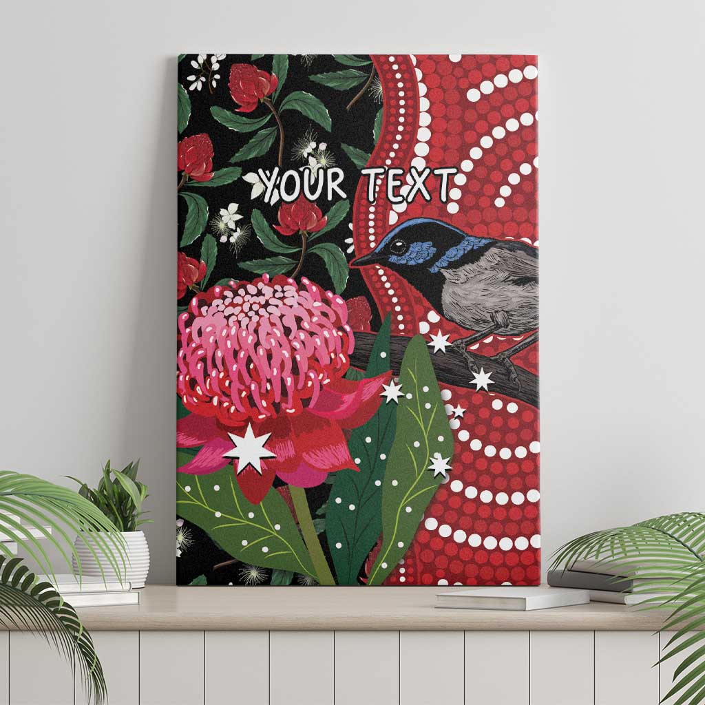 Personalised Australia Waratah And Superb Fairywren Canvas Wall Art Aboriginal Art