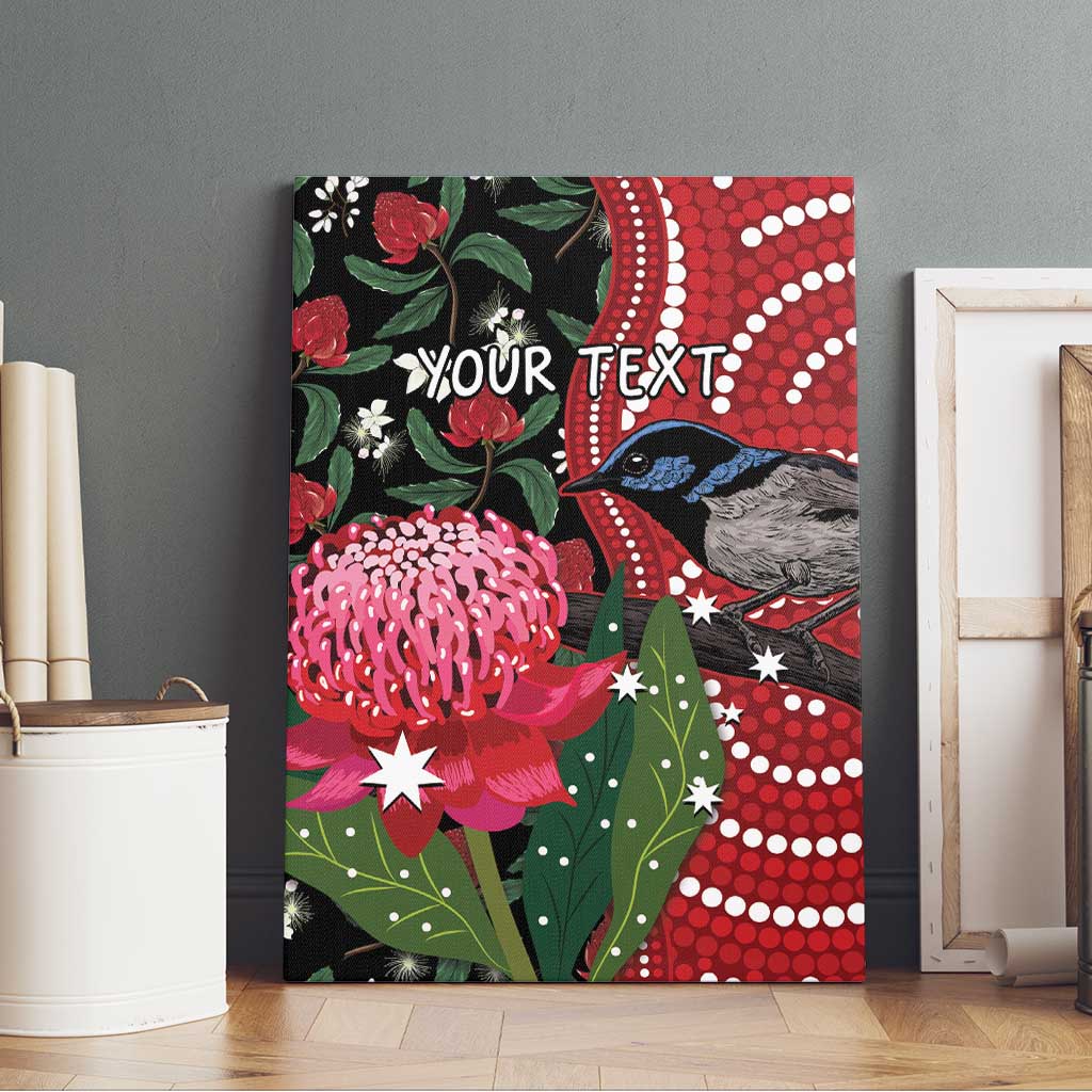 Personalised Australia Waratah And Superb Fairywren Canvas Wall Art Aboriginal Art