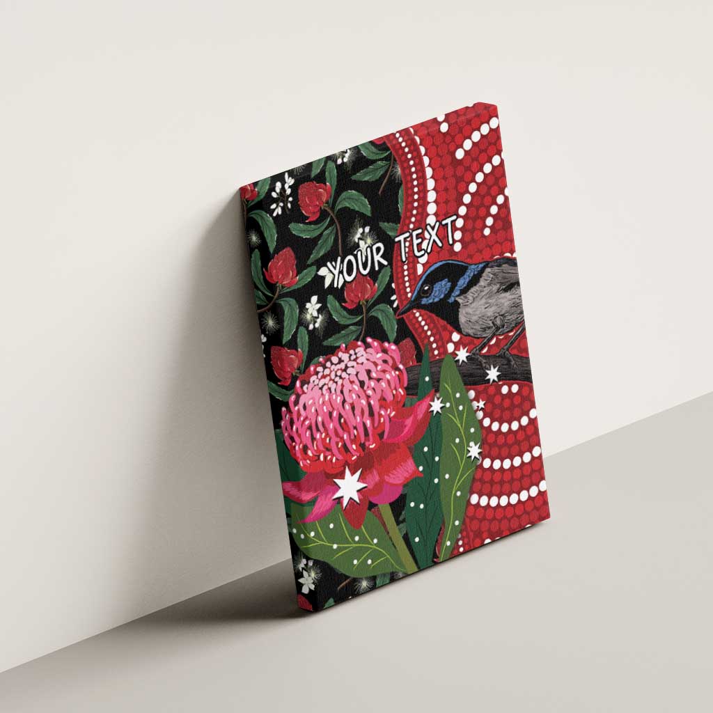 Personalised Australia Waratah And Superb Fairywren Canvas Wall Art Aboriginal Art