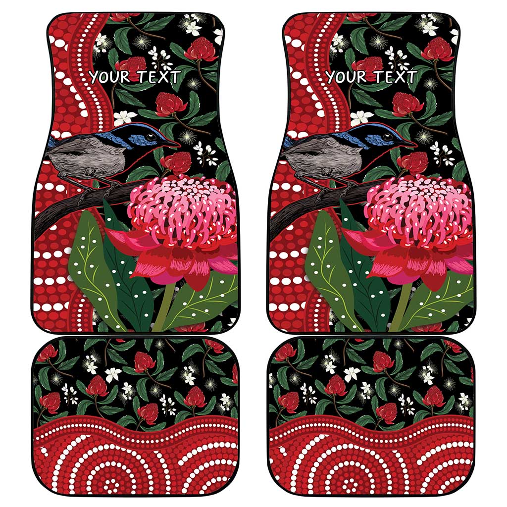 Personalised Australia Waratah And Superb Fairywren Car Mats Aboriginal Art
