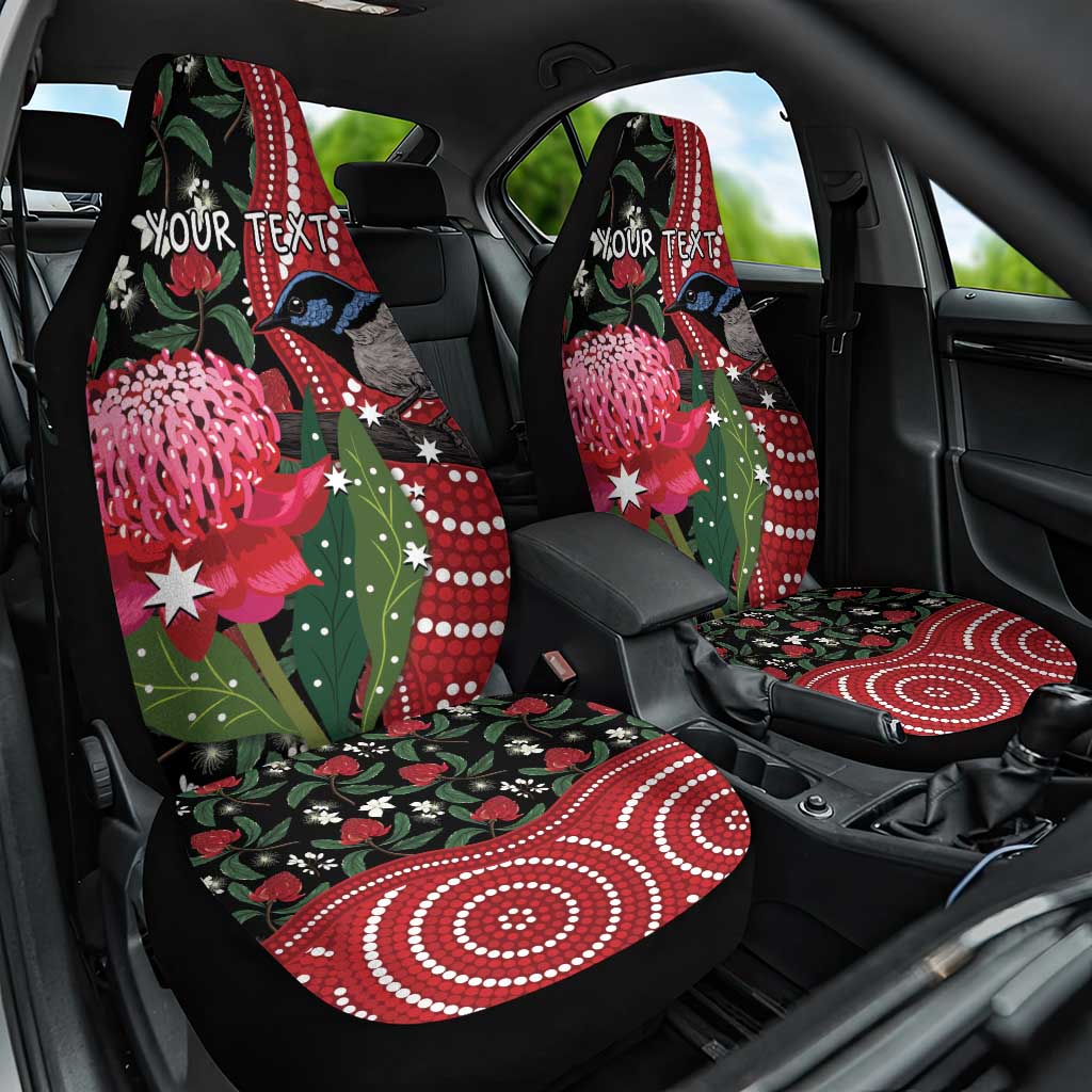 Personalised Australia Waratah And Superb Fairywren Car Seat Cover Aboriginal Art