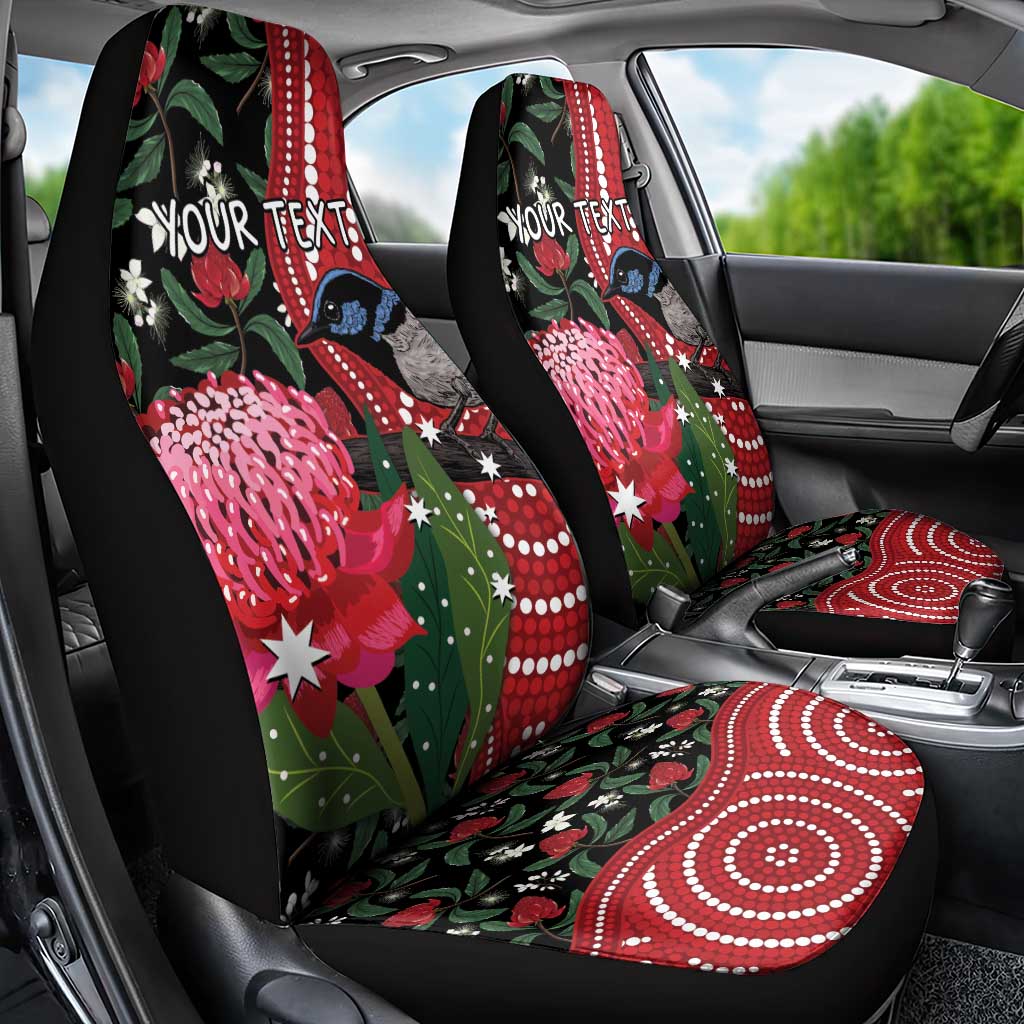 Personalised Australia Waratah And Superb Fairywren Car Seat Cover Aboriginal Art