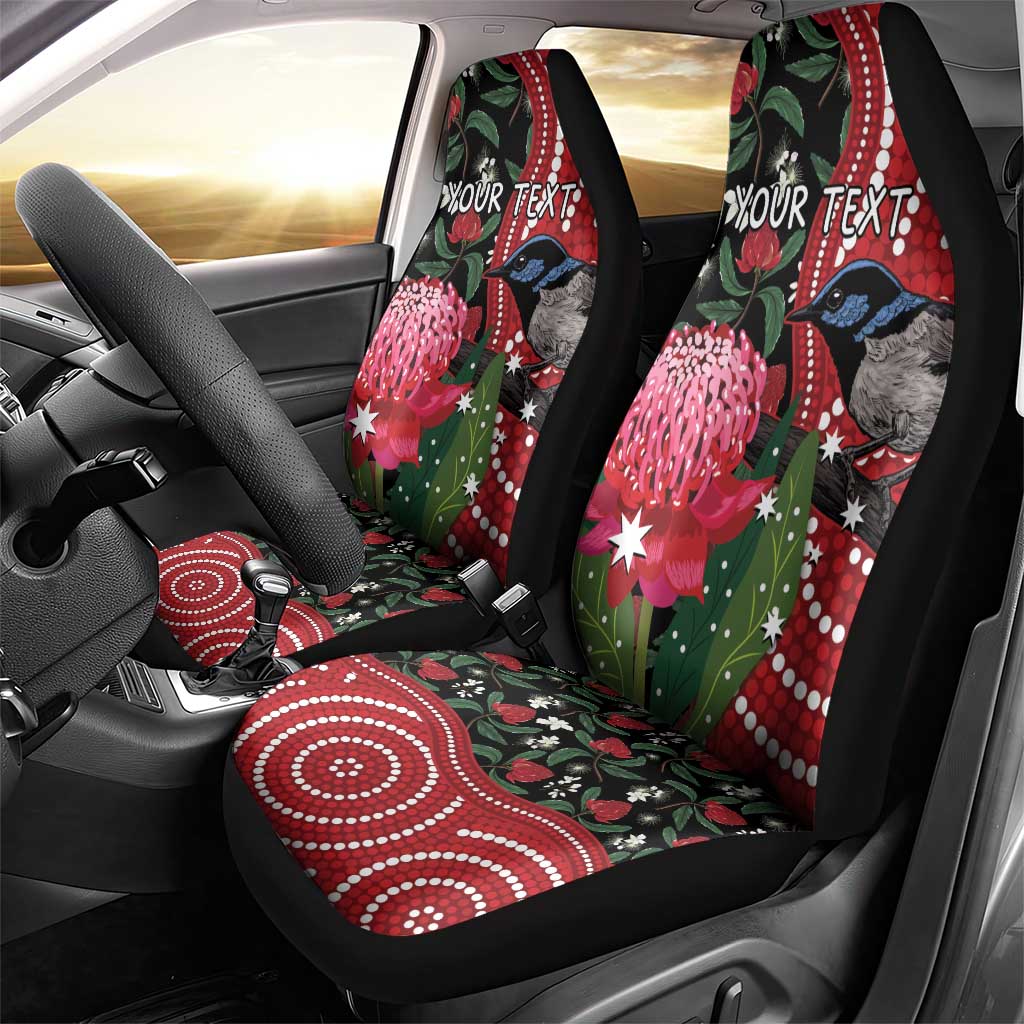 Personalised Australia Waratah And Superb Fairywren Car Seat Cover Aboriginal Art