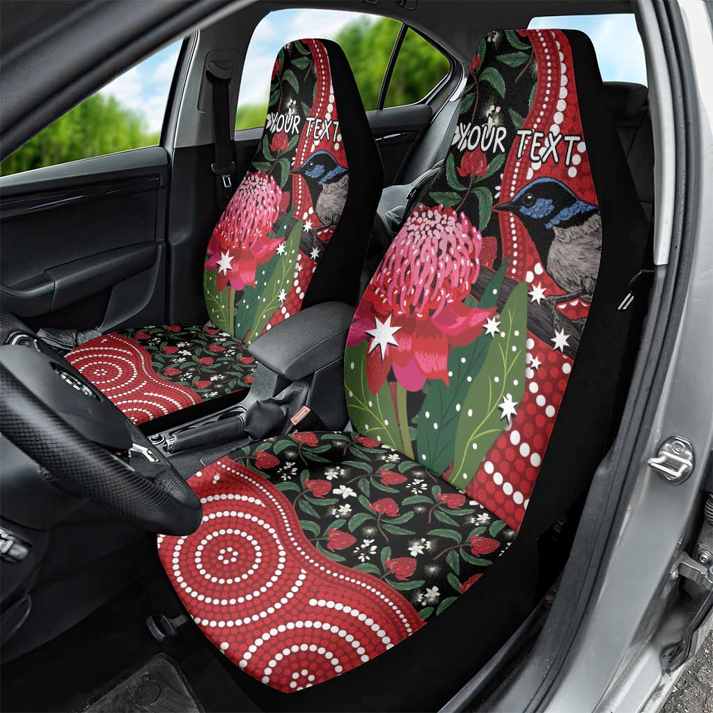 Personalised Australia Waratah And Superb Fairywren Car Seat Cover Aboriginal Art