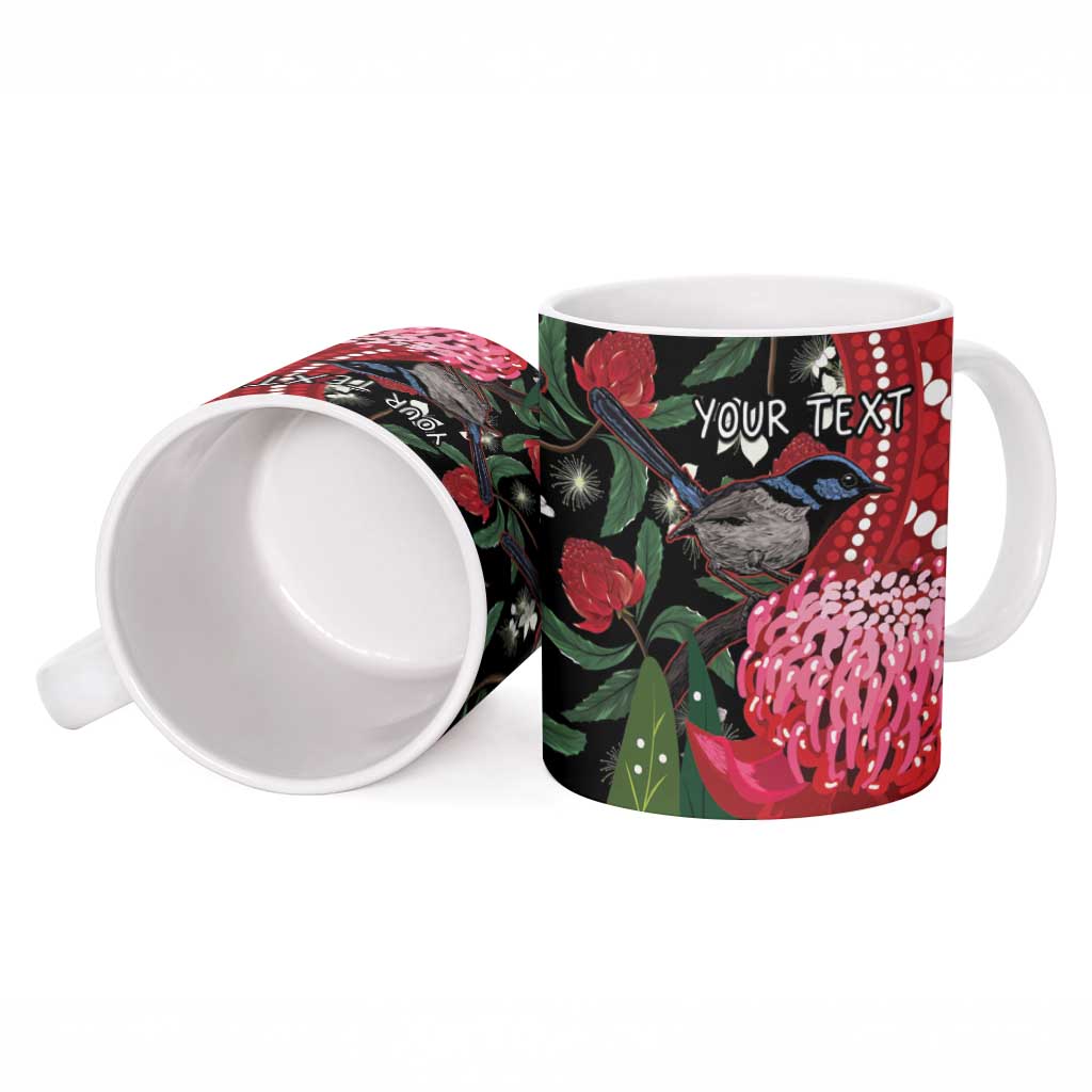 Personalised Australia Waratah And Superb Fairywren Ceramic Mug Aboriginal Art - Aussie Hoodie