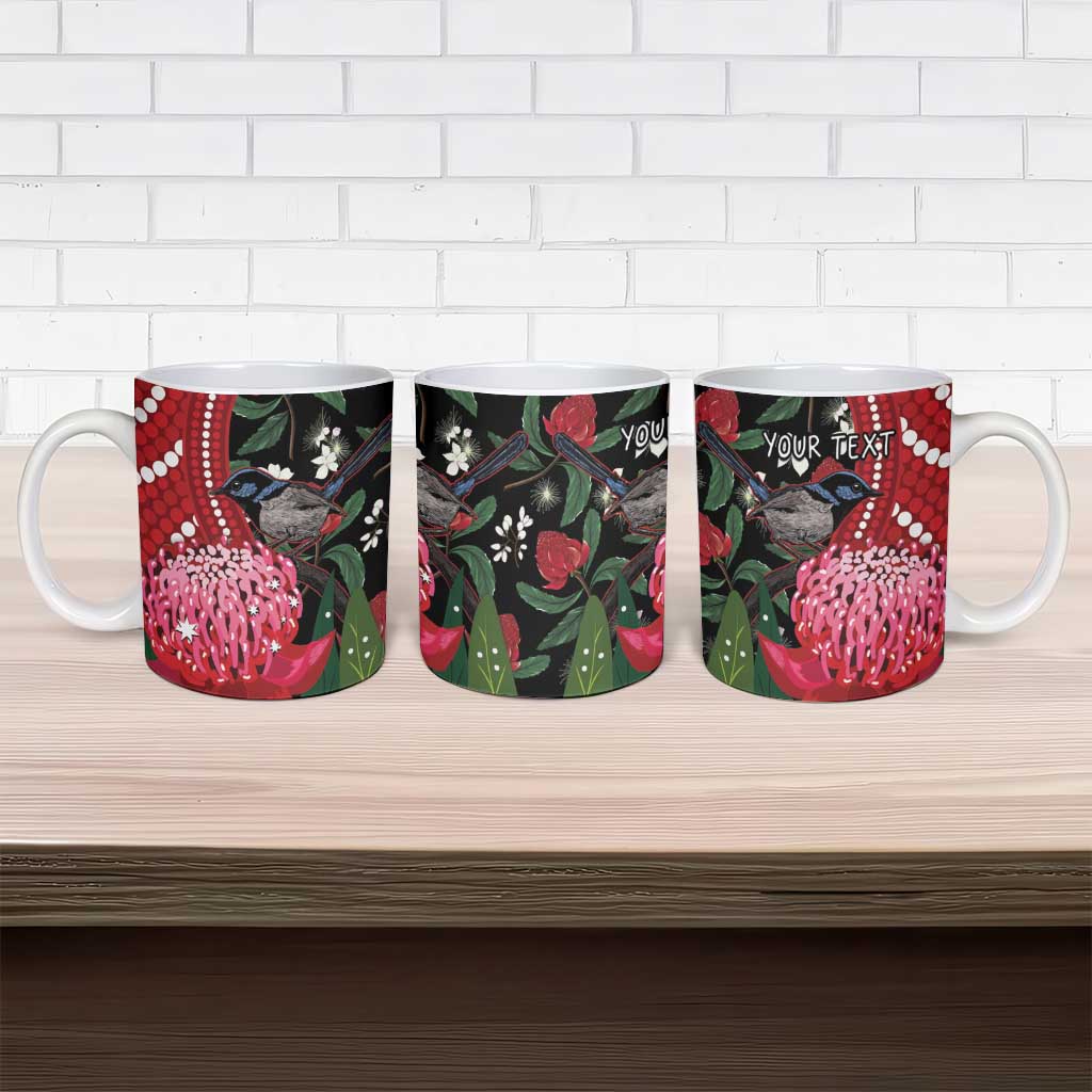 Personalised Australia Waratah And Superb Fairywren Ceramic Mug Aboriginal Art - Aussie Hoodie