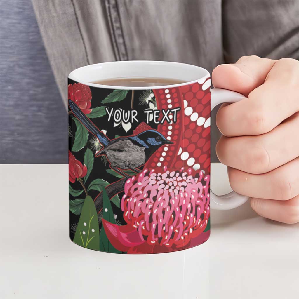 Personalised Australia Waratah And Superb Fairywren Ceramic Mug Aboriginal Art - Aussie Hoodie
