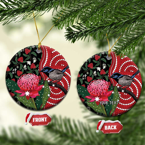 Personalised Australia Waratah And Superb Fairywren Ceramic Ornament Aboriginal Art - Aussie Hoodie