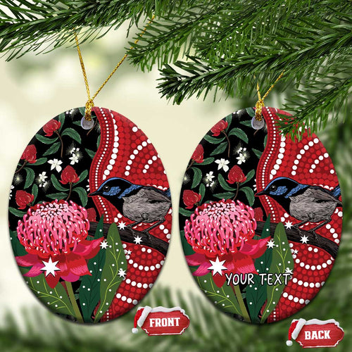 Personalised Australia Waratah And Superb Fairywren Ceramic Ornament Aboriginal Art - Aussie Hoodie