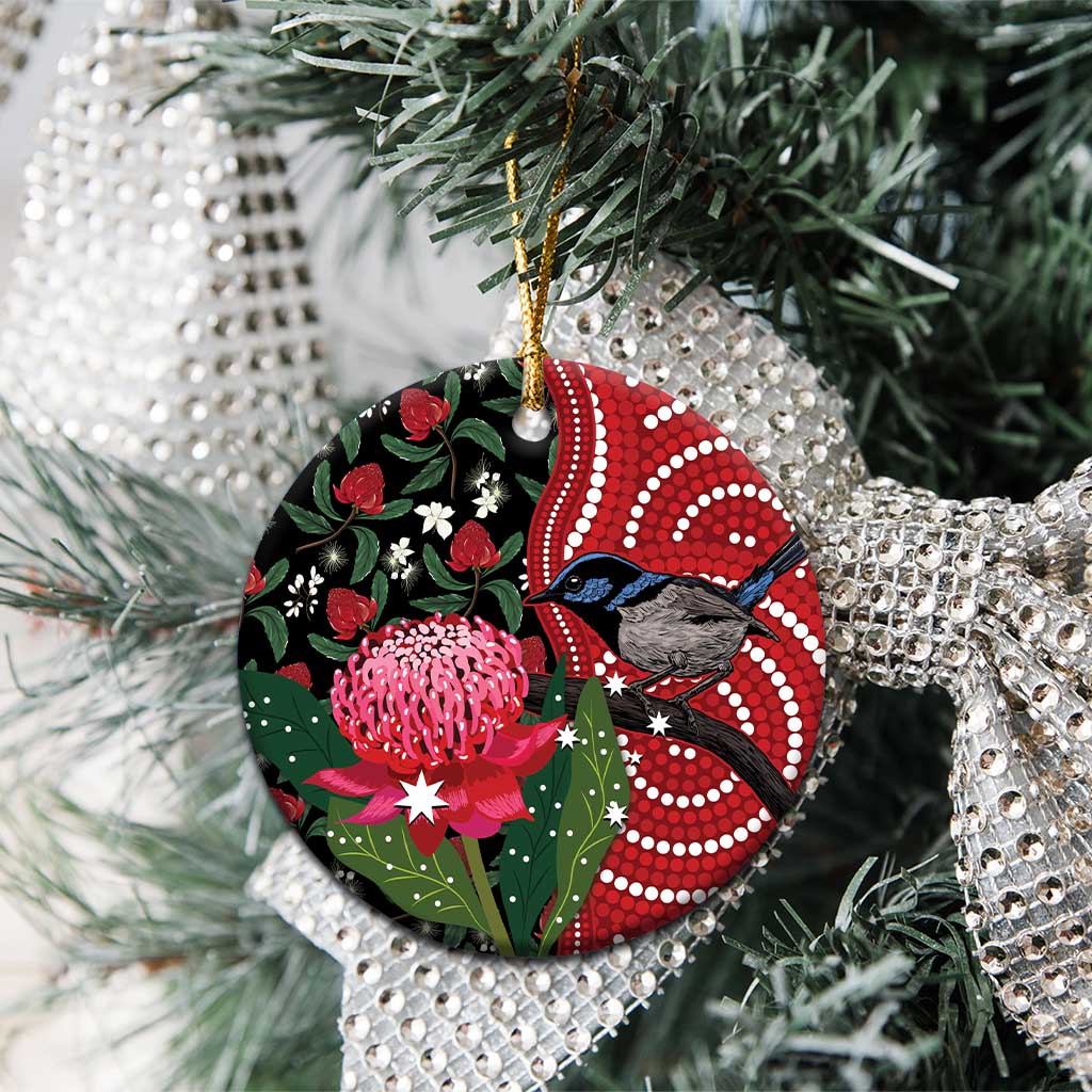 Personalised Australia Waratah And Superb Fairywren Ceramic Ornament Aboriginal Art - Aussie Hoodie