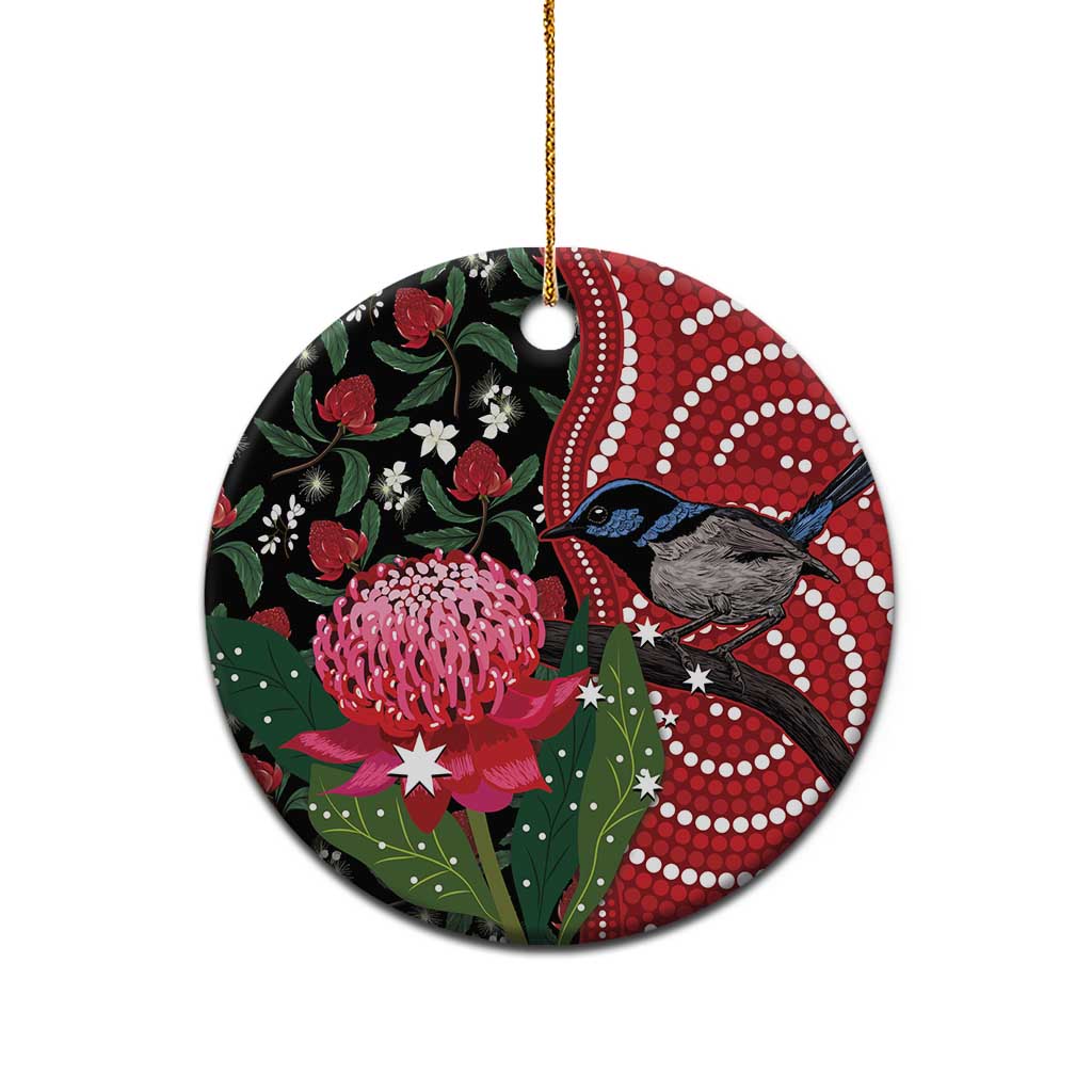 Personalised Australia Waratah And Superb Fairywren Ceramic Ornament Aboriginal Art - Aussie Hoodie