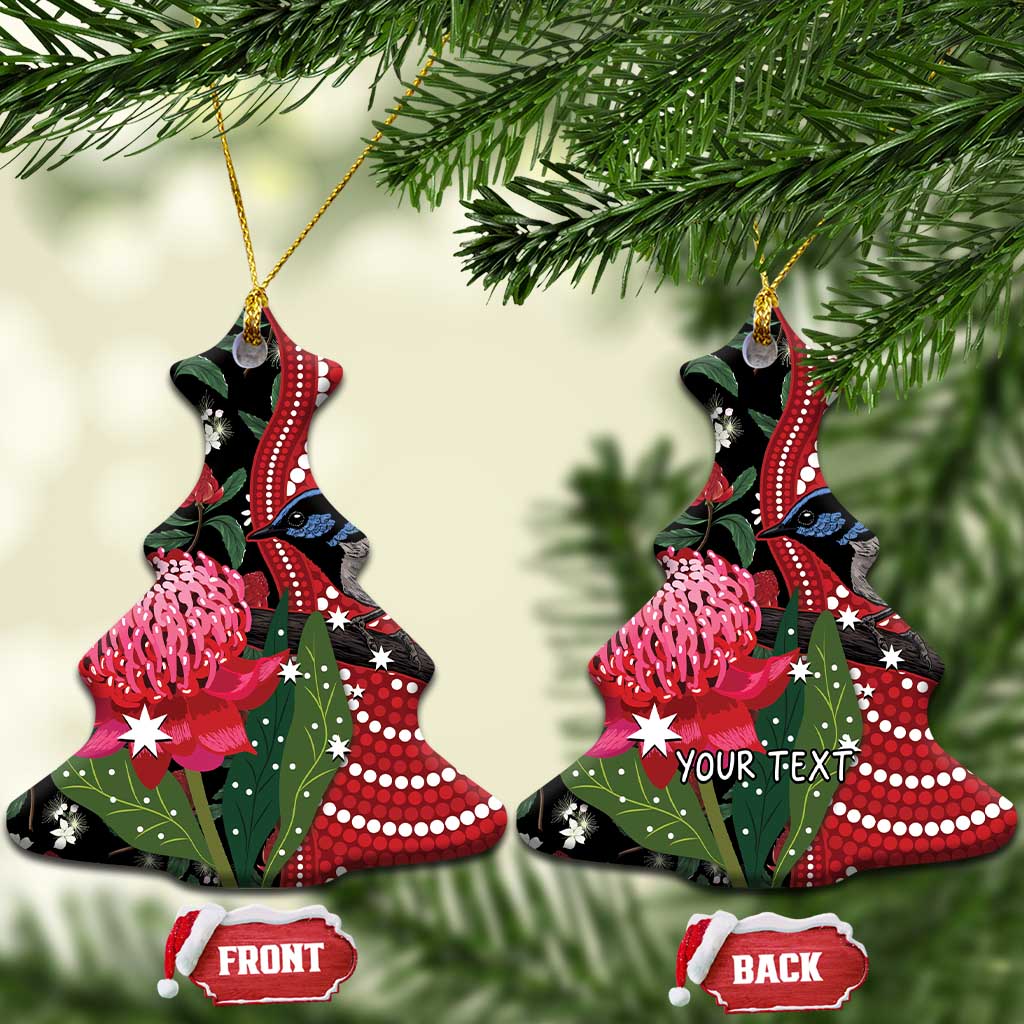 Personalised Australia Waratah And Superb Fairywren Ceramic Ornament Aboriginal Art - Aussie Hoodie