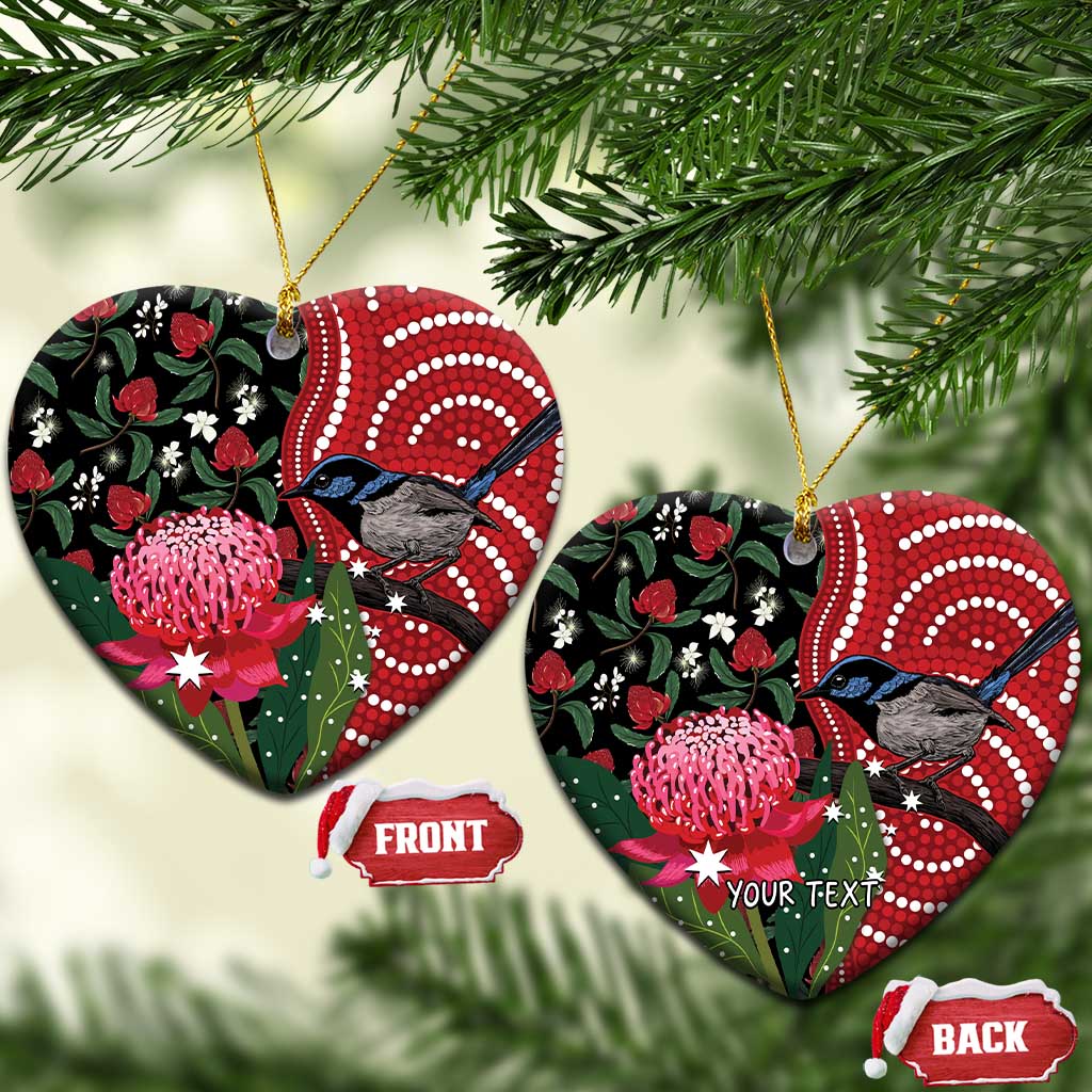 Personalised Australia Waratah And Superb Fairywren Ceramic Ornament Aboriginal Art - Aussie Hoodie