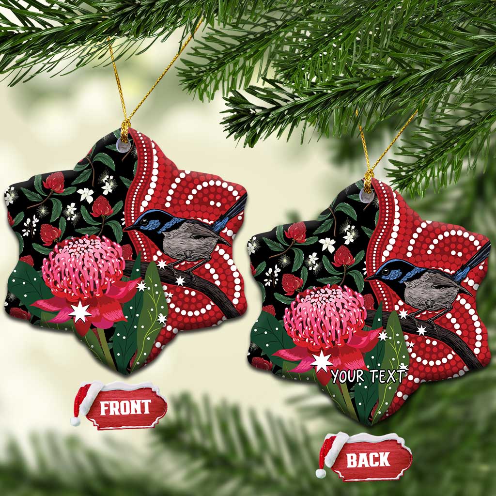 Personalised Australia Waratah And Superb Fairywren Ceramic Ornament Aboriginal Art - Aussie Hoodie