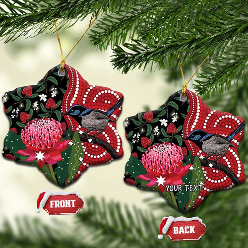 Personalised Australia Waratah And Superb Fairywren Ceramic Ornament Aboriginal Art - Aussie Hoodie
