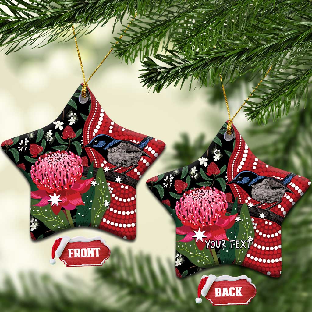 Personalised Australia Waratah And Superb Fairywren Ceramic Ornament Aboriginal Art - Aussie Hoodie