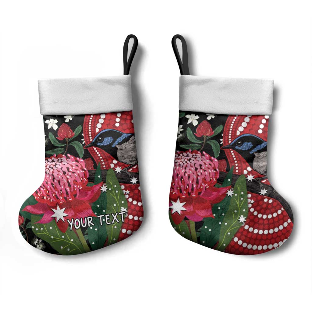 Personalised Australia Waratah And Superb Fairywren Christmas Stocking Aboriginal Art - Aussie Hoodie