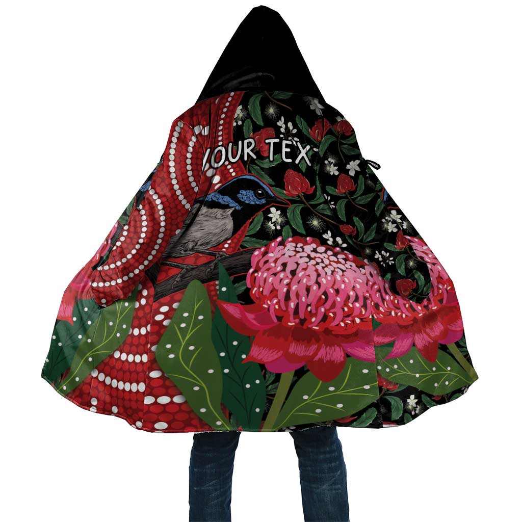 Personalised Australia Waratah And Superb Fairywren Cloak Aboriginal Art - Aussie Hoodie