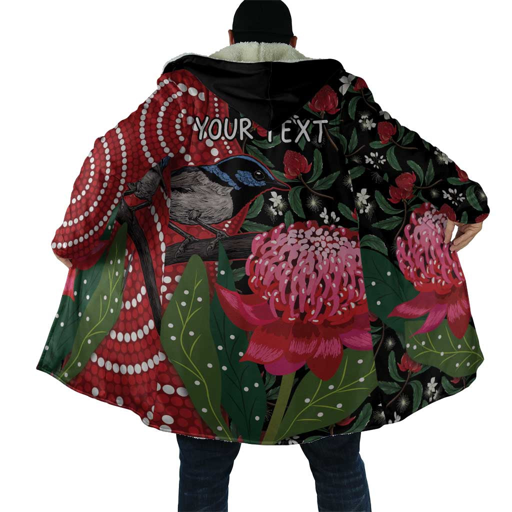 Personalised Australia Waratah And Superb Fairywren Cloak Aboriginal Art - Aussie Hoodie