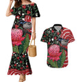 Personalised Australia Waratah And Superb Fairywren Couples Matching Mermaid Dress and Hawaiian Shirt Aboriginal Art
