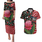 Personalised Australia Waratah And Superb Fairywren Couples Matching Puletasi and Hawaiian Shirt Aboriginal Art