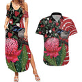 Personalised Australia Waratah And Superb Fairywren Couples Matching Summer Maxi Dress and Hawaiian Shirt Aboriginal Art