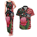 Personalised Australia Waratah And Superb Fairywren Couples Matching Tank Maxi Dress and Hawaiian Shirt Aboriginal Art
