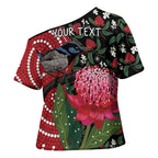 Personalised Australia Waratah And Superb Fairywren Cross Shoulder Shirt Aboriginal Art - Aussie Hoodie