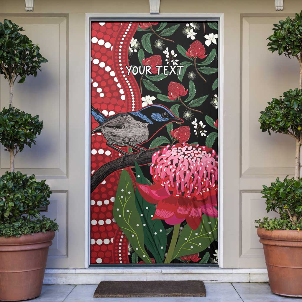 Personalised Australia Waratah And Superb Fairywren Door Cover Aboriginal Art - Aussie Hoodie