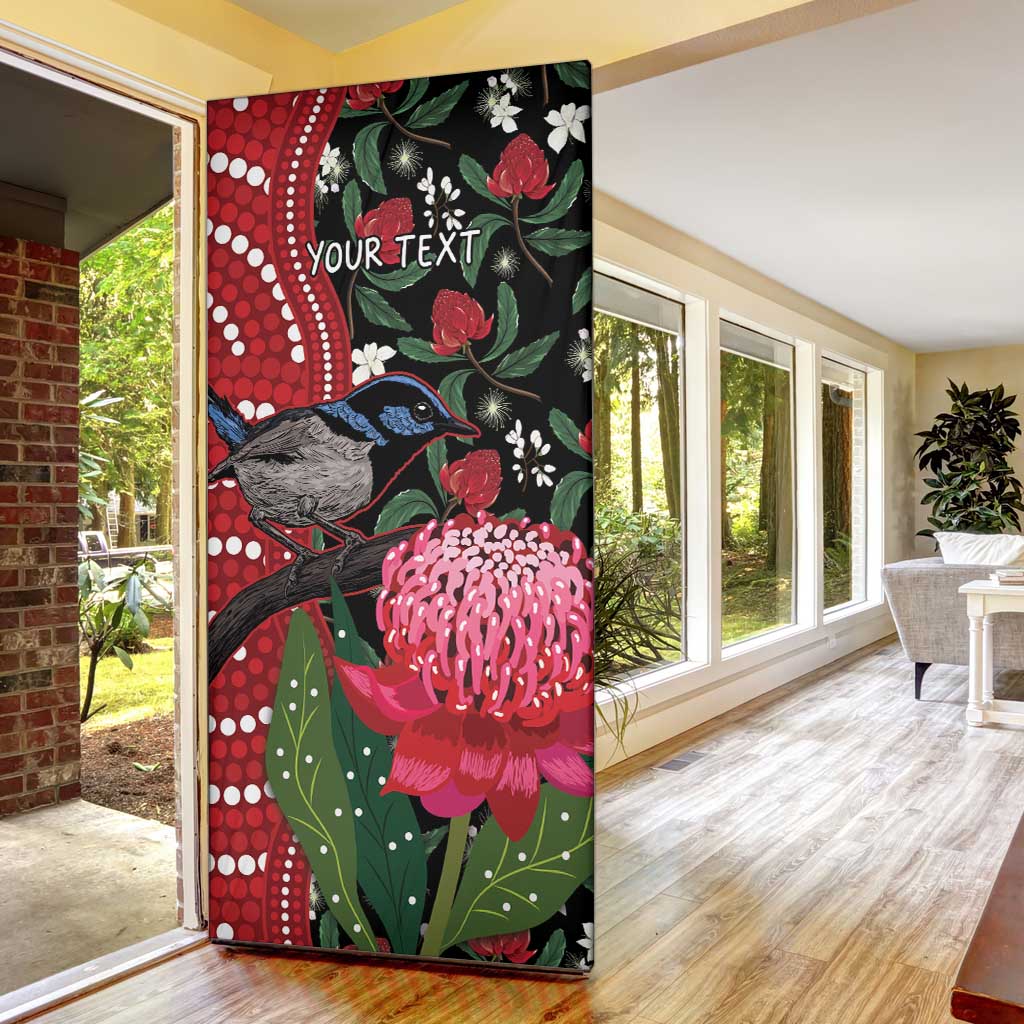 Personalised Australia Waratah And Superb Fairywren Door Cover Aboriginal Art - Aussie Hoodie