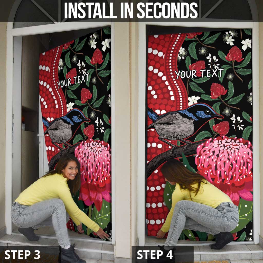 Personalised Australia Waratah And Superb Fairywren Door Cover Aboriginal Art - Aussie Hoodie