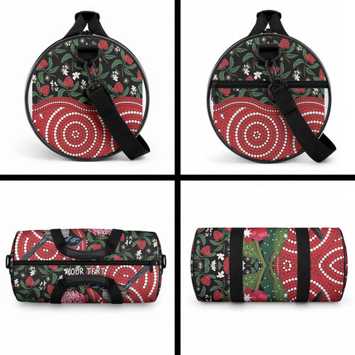 Personalised Australia Waratah And Superb Fairywren Duffle Bag Aboriginal Art