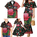 Personalised Australia Waratah And Superb Fairywren Family Matching Mermaid Dress and Hawaiian Shirt Aboriginal Art