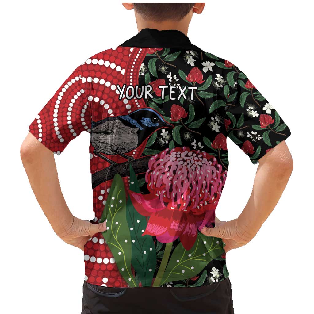 Personalised Australia Waratah And Superb Fairywren Family Matching Mermaid Dress and Hawaiian Shirt Aboriginal Art