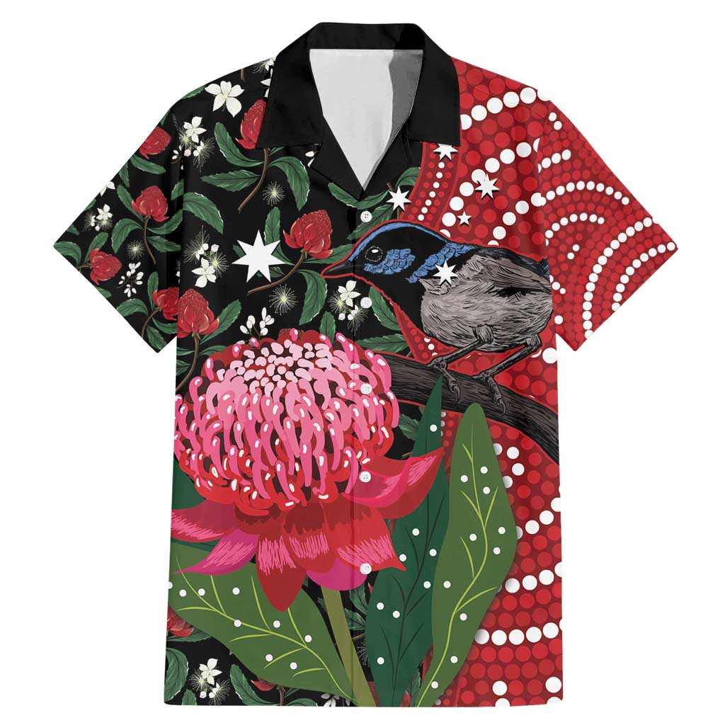 Personalised Australia Waratah And Superb Fairywren Family Matching Mermaid Dress and Hawaiian Shirt Aboriginal Art