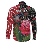 Personalised Australia Waratah And Superb Fairywren Family Matching Mermaid Dress and Hawaiian Shirt Aboriginal Art