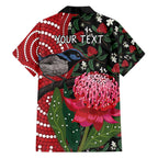 Personalised Australia Waratah And Superb Fairywren Family Matching Off The Shoulder Long Sleeve Dress and Hawaiian Shirt Aboriginal Art