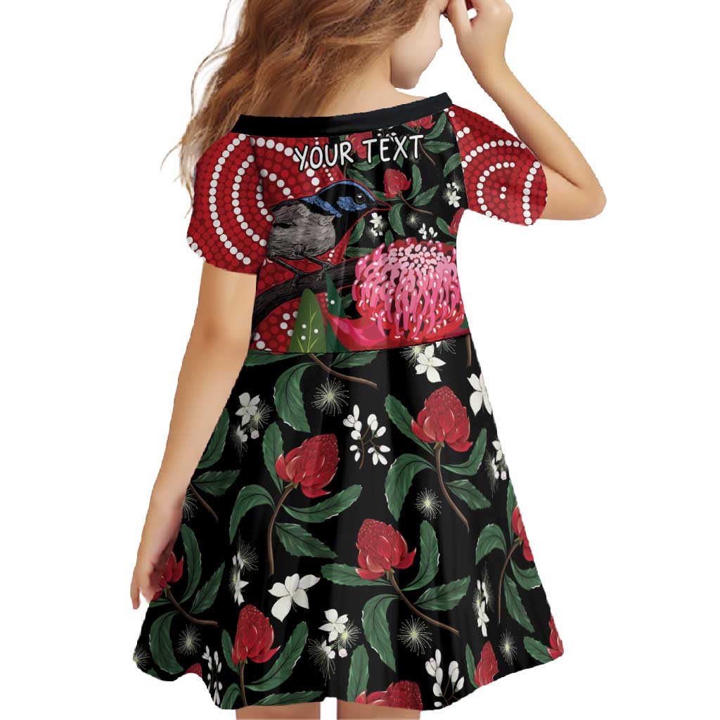 Personalised Australia Waratah And Superb Fairywren Family Matching Off Shoulder Maxi Dress and Hawaiian Shirt Aboriginal Art